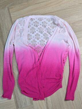 Women’s Pink Ombre Lace-Back Cardigan Sweater Xsmall